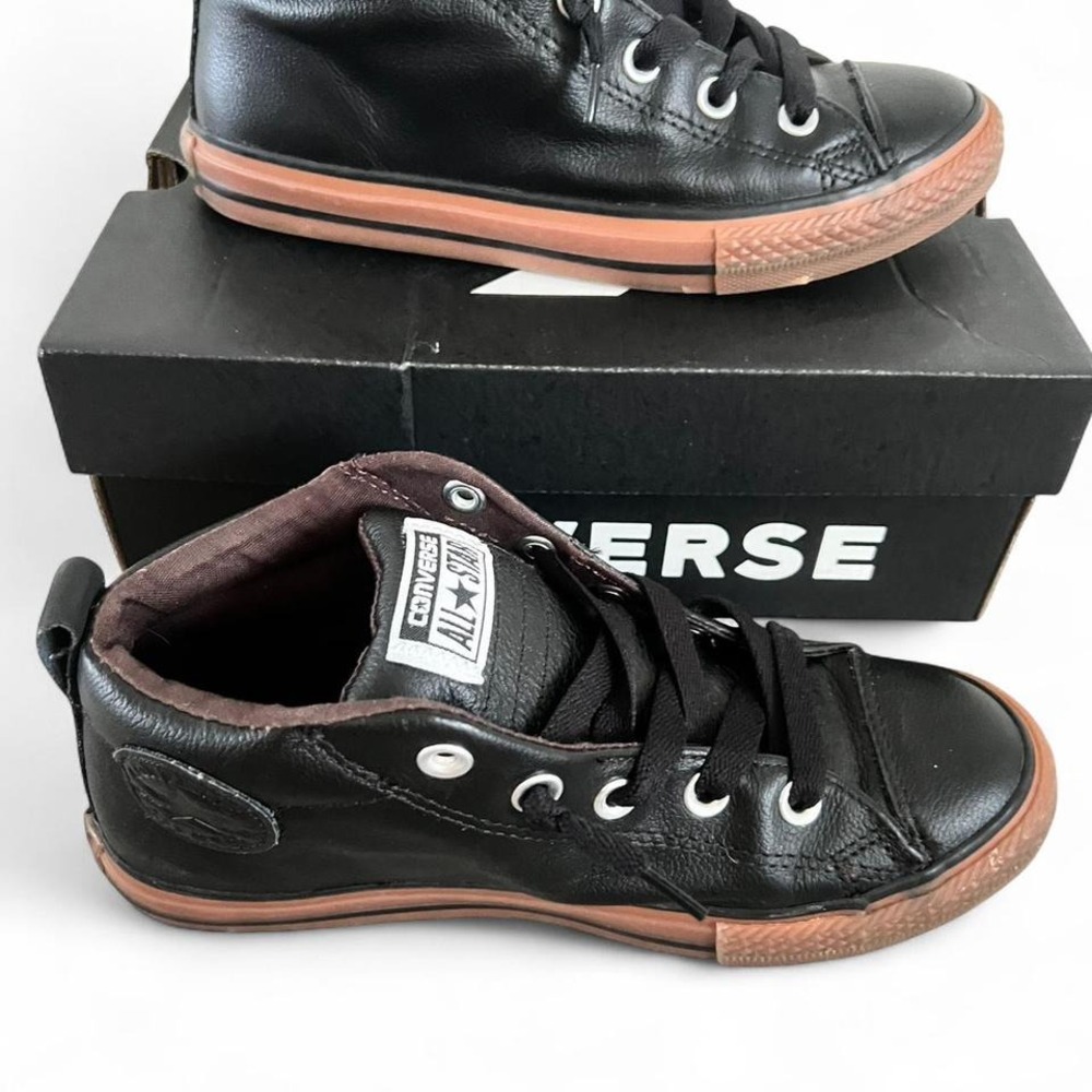Converse All Star Kids Black Leather High Top Sneakers Youth Size 4